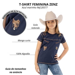 Camiseta Infantil Zenz TShirt Kids Moonshine Manga Curta  Azul Marinho Com Bordados Marrom Ref:1496-ZW0225037
