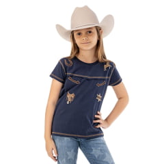 Camiseta Infantil Zenz TShirt Kids Moonshine Manga Curta  Azul Marinho Com Bordados Marrom Ref:1496-ZW0225037