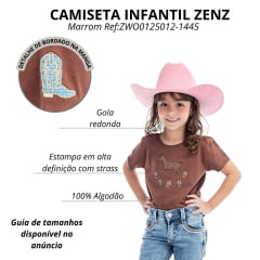 Camiseta Infantil Zenz Western Manga Curta TShirt Kids Little Cowgirl Marrom Com Brilho ZWO0125012-1445