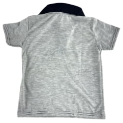 Camiseta Polo Infantil Sentinela Cinza Claro Com Gola Azul Marinho Cavalo Crioulo