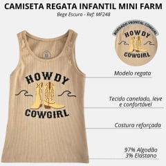 Regata Infantil Mini Farm Bege Estampada Howdy Botas Ref MF248