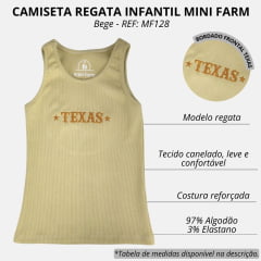 Camiseta Regata Infantil Mini Farm Cor Bege Com Bordado Texas Dourado REF: MF128