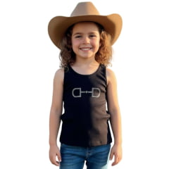 Regata Infantil Mini Farm Preto Bordado Estribo Em Strass Ref: MF247 Regata Infantil Mini Farm Preto Bordado Estribo Em Strass Ref: MF247
