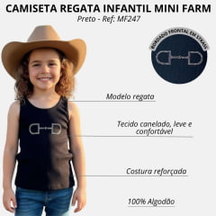 Regata Infantil Mini Farm Preto Bordado Estribo Em Strass Ref: MF247
