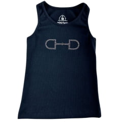 Regata Infantil Mini Farm Preto Bordado Estribo Em Strass Ref: MF247