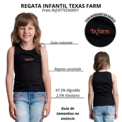 Regata Infantil Texas Farm Canelada Mini Teen Preta Com Bordado Caramelo Ref:RTTEEN0001