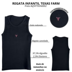 Regata Infantil Texas Farm Canelada Mini Teen Preta Com Logo Rosa Ref:RTTEEN0002