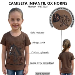 Camiseta Infantil Feminina Ox  Horns Marrom - Ref:5335