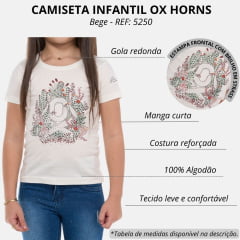 Camiseta Tshirt Infantil Ox Horns Creme Manga Curta Com Desenho De Cactus E Brilho REF: 5250