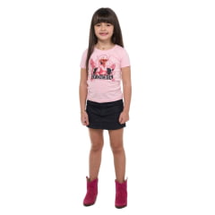 Camiseta TShirt Infantil Ox Horns Rosa Manga Curta Com Desenho De Boiadeira Ref.5254