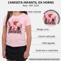 Camiseta TShirt Infantil Ox Horns Rosa Manga Curta Com Desenho De Boiadeira Ref.5254