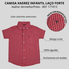 Camisa Infantil Laço Forte Manga Curta Xadrez Vermelho/Preto C/ Logo Preto REF: 171013