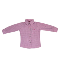 Camisa Infantil Laço Forte Manga Longa Xadrez Rosa/Pink Com Logo Pink