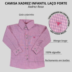 Camisa Infantil Laço Forte Manga Longa Xadrez Rosa/Pink Com Logo Pink