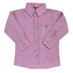 Camisa Infantil Laço Forte Manga Longa Xadrez Rosa/Pink Com Logo Pink