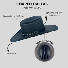 Chapéu Country Infantil Dallas Arizona Big Preto Com Strass Ref: 15000