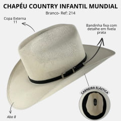 Chapéu Country Infantil Mundial Americano Lona 5x5 Branco Ref:214