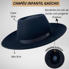 Chapéu Pralana Gaúcho Campeiro Preto Infantil