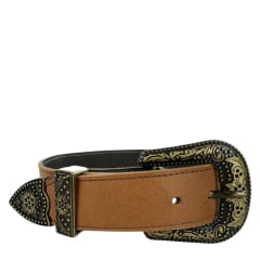 Cinto Infantil Estrella Campeira Feminino Veneza Couro Caramelo Fivela Ponteira E Passador Bronze Ref:1540