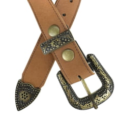 Cinto Infantil Estrella Campeira Feminino Veneza Couro Caramelo Fivela Ponteira E Passador Bronze Ref:1540