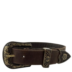 Cinto Infantil Estrella Campeira Feminino Veneza Couro Marrom Escuro Fivela Ponteira E Passador Bronze Ref:1540