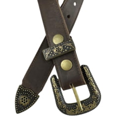 Cinto Infantil Estrella Campeira Feminino Veneza Couro Marrom Escuro Fivela Ponteira E Passador Bronze Ref:1540