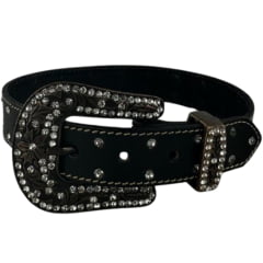 Cinto Infantil Feminino Pyramid Country Couro Preto Com Strass REF:PY-206