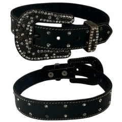 Cinto Infantil Feminino Pyramid Country Couro Preto Com Strass REF:PY-206