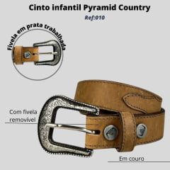 Cinto infantil Masculino Pyramid Country Couro Social Marrom Com Fivela Prata Ref:010