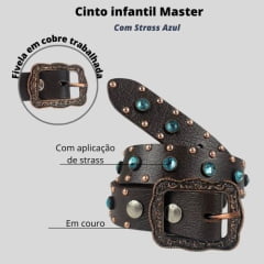 Cinto Infantil Master Couro Marrom Com Pedra Azul Detalhe Cobre