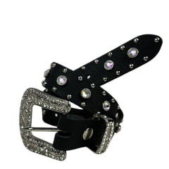 Cinto Infantil Master Western Couro Preto Com Strass E Fivela Prata Com Strass REF: 16120