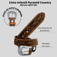 Cinto Infantil Pyramid Country 100% Couro Caramelo Com Fazendinha Ref.Py-202