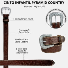 Cinto Infantil Pyramid Country Couro Entalhado Fazendinha Marrom Ref:PY202