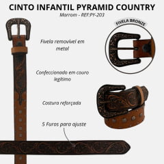 Cinto Infantil Pyramid Country Couro Entalhado Ramo Havana Com Detalhe REF:PY-203