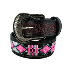 Cinto Infantil Pyramid Country Couro Preto Miçangas Rosa Fivela Prata Ref: PY-703 Cinto Infantil Pyramid Country Couro Preto Miçangas Rosa Fivela Prata Ref: PY-703