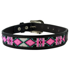 Cinto Infantil Pyramid Country Couro Preto Miçangas Rosa Fivela Prata Ref: PY-703