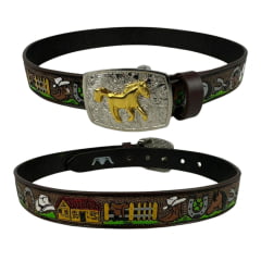 Cinto Infantil Pyramid Country Marrom Trabalhado Fazendinha Colorido - Ref. PY-522