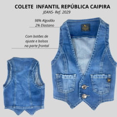 Colete Infantil República Caipira Jeans Luna Com Bolso Inf/Juvenil Ref:2029