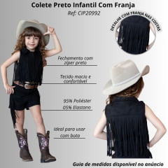 Colete Princesa Infantil Country City Preto Com Franja Ref:CIP20992
