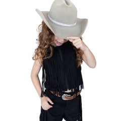 Colete Princesa Infantil Country City Preto Com Franja Ref:CIP20992