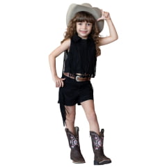 Colete Princesa Infantil Country City Preto Com Franja Ref:CIP20992