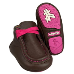 Destroyer Baby Goyazes Couro Telha Marrom Escuro Com Cadarço Rosa Solado Baby Ref:252204