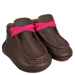 Destroyer Baby Goyazes Couro Telha Marrom Escuro Com Cadarço Rosa Solado Baby Ref:252204