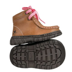 Coturno Destroyer Baby Infantil Caminhos Da Roça Couro Caramelo Rosa Com Bordado Vaquinha Ref:KB 48-KI 119