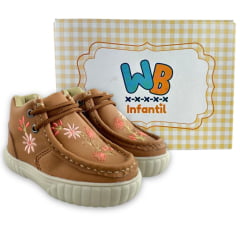 Coturno Destroyer Infantil Walk Baby Couro Caramelo Bordado Flores Salmão Sola Bege Ref: 023-002-020 A