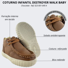 Coturno Destroyer Infantil Walk Baby Couro Chocolate Solado Bege Ref: 023-001-049 A