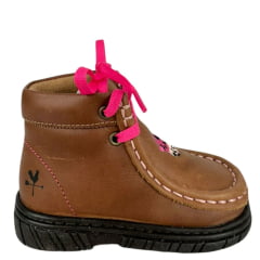 Destroyer Infantil Caminhos Da Roça Couro Caramelo Pink Com Bordado Vaquinha Pink Ref:KB48-KI119