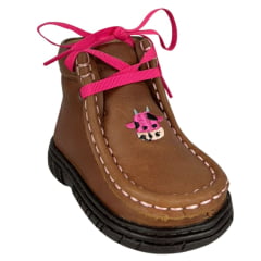 Destroyer Infantil Caminhos Da Roça Couro Caramelo Pink Com Bordado Vaquinha Pink Ref:KB48-KI119