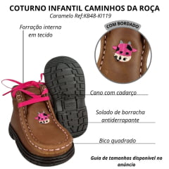 Destroyer Infantil Caminhos Da Roça Couro Caramelo Pink Com Bordado Vaquinha Pink Ref:KB48-KI119