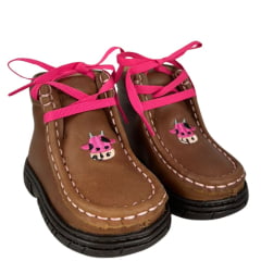 Destroyer Infantil Caminhos Da Roça Couro Caramelo Pink Com Bordado Vaquinha Pink Ref:KB48-KI119